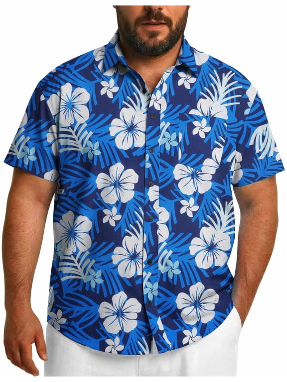 Big and Tall Men' Hawaiian Shirts Short Sleeve Floral Button Down Shirt Casual Summer Beach Shirts