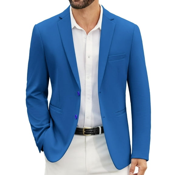 COOFANDY Mens Blue Suit Coat Stylish Two Button Blazer Jacket Lightweight Knit Sport Coats