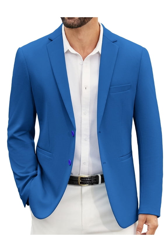Mens Blue Suit Coat Stylish Two Button Blazer Jacket Lightweight Knit Sport Coats