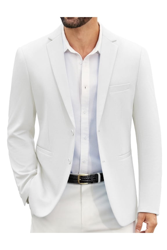 Mens White Suit Jacket Regular Fit Blazer Jackets Two Button Casual Sport Coat