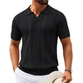 thumbnail image 1 of COOFANDY Black Polo Shirts for Men Textured V Neck Knit Polos Short Sleeve Casual Golf Shirts Fashion Polos, 1 of 6