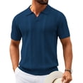 thumbnail image 1 of COOFANDY Black Polo Shirts for Men Textured V Neck Knit Polos Short Sleeve Casual Golf Shirts Fashion Polos, 1 of 6