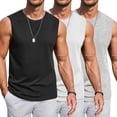 thumbnail image 1 of COOFANDY Black Sleeveless Gym Shirt Men Cotton Bodybuilding Muscle T-Shirts Fitness Tank Tops 3 Pack Light Grey, 1 of 7