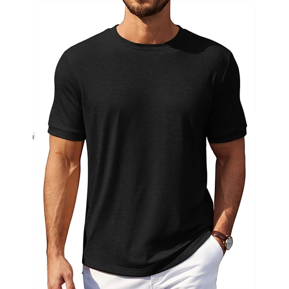 COOFANDY Black T Shirts for Men Summer Basic Short Sleeve Tees Crewneck Plain Casual T Shirts
