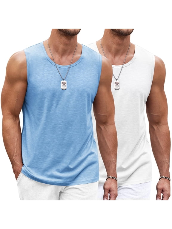 Men's 2 Pack Gym Sleeveless Tank Top Casual Soft Muscle Workout T Shirts Bodybuilding Tee