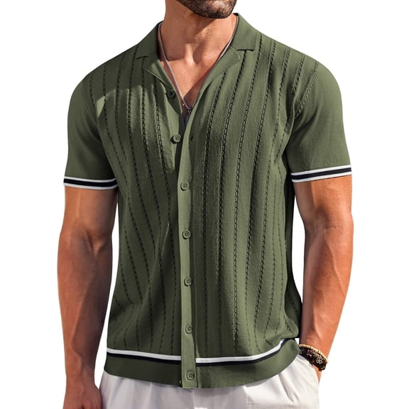 COOFANDY Button Down Shirt Short Sleeve Knit Shirt Men Vacation Summer Polo Shirt