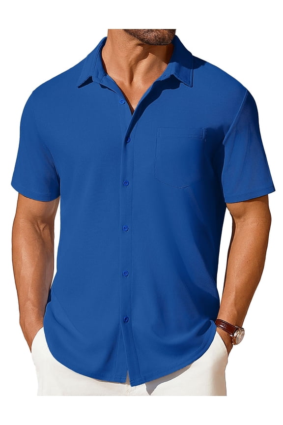 Button Down Shirts for Men Short Sleeve Vintage Shirts Knitted Polo Shirts Casual Beach Summer Shirt