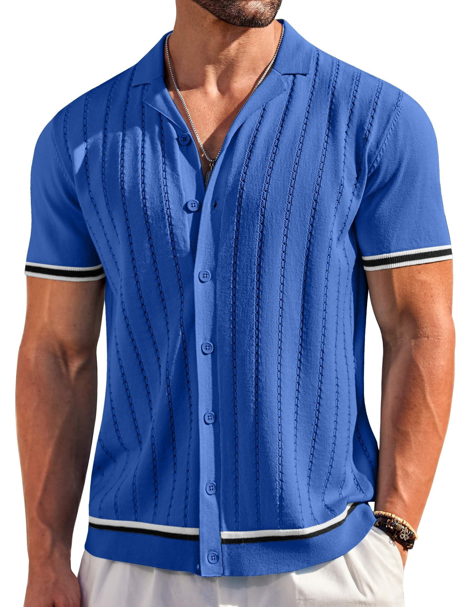 COOFANDY Button Up Knit Shirts for Men Casual Shirt Short Sleeve Button Down Shirt for Men