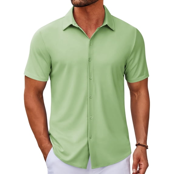 COOFANDY Casual Shirt for Men Button Down Shirts Short Sleeve No Tuck Shirts for Office Casual Wear