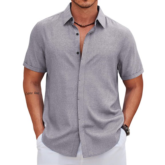 COOFANDY Casual Shirts for Men Linen Shirts Short Sleeve Button Down Beach Shirt for Men
