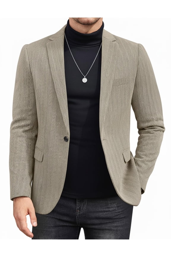 Casual Slim Blazer for Men One Button Sports Coats Herringbone Suit Jacket for Formal Dinner Dress