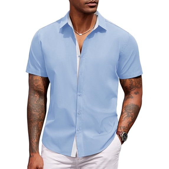 COOFANDY Cooling Shirts for Men Untucked Shirts Casual Short Sleeve Button Down Summer
