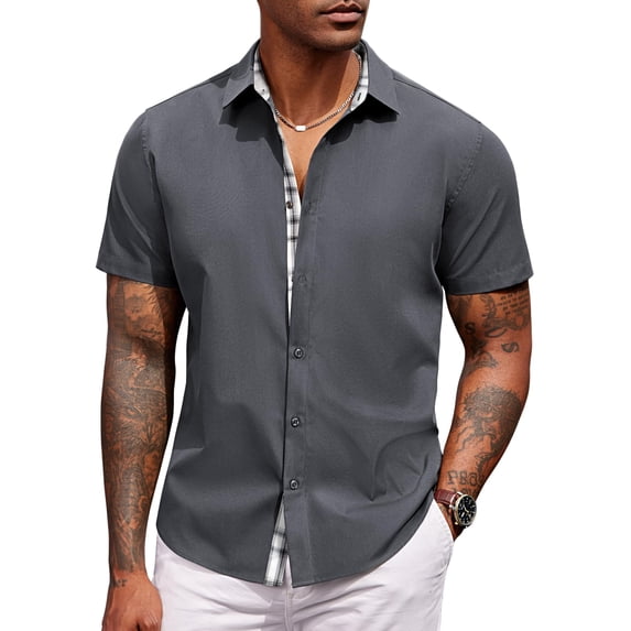 COOFANDY Cooling Shirts for Men Untucked Shirts Casual Short Sleeve Button Down Summer