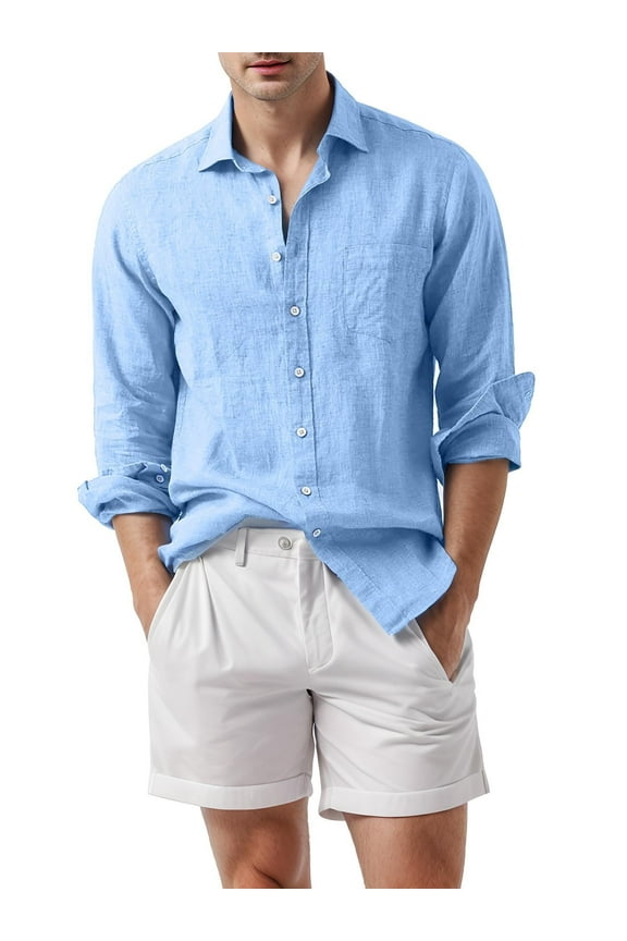 Cotton Shirts for Men Summer Long Sleeve Button Down Shirts Casual Stylish Beach Shirts