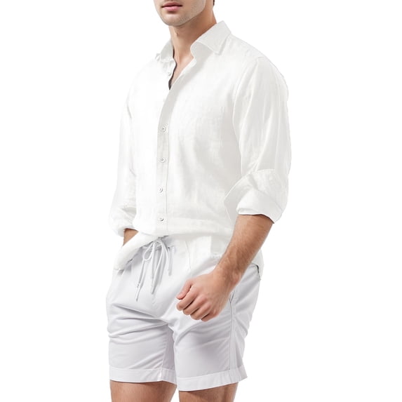 Coshow Cotton Shirts for Men Summer Long Sleeve Button Down Shirts Casual Stylish Beach Shirts