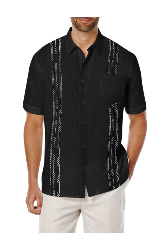 Men's Short Sleeve Linen Shirt Cuban Guayabera Shirts Summer Beach Tops