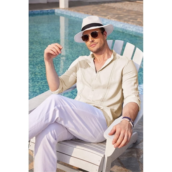 COOFANDY Men's Cuban Guayabera Shirts Long Sleeve Button Up Shirts Casual Linen Shirt