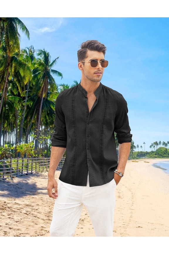 Black Button Down Shirt Men Linen Shirt Casual Beach Summer Clothes Cruise Shirts for Men