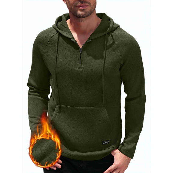 COOFANDY Thermal Drawstring Hoodies for Men Long Sleeve Polo Shirts with Kangaroo Pocket, Lightweight Golf Athletic Quarter Zip Pullover Mens Sweatshirts