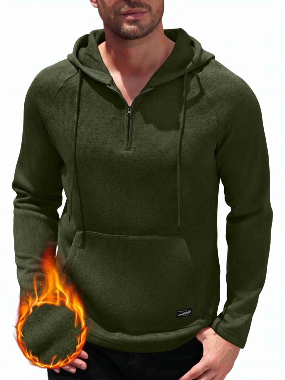 Thermal Drawstring Hoodies for Men Long Sleeve Polo Shirts with Kangaroo Pocket, Lightweight Golf Athletic Quarter Zip Pullover Mens Sweatshirts