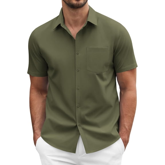 COOFANDY Mens Short Sleeve Dress Shirts Business Casual Outings Wrinkle Free Textured Relaxed Fit Button Up Shirts