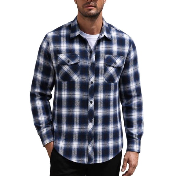 COOFANDY Flannel Shirts for Men Long Sleeve Plaid Button Down Shirt Lghtweight Cotton Casual Work Shirts with Pockets