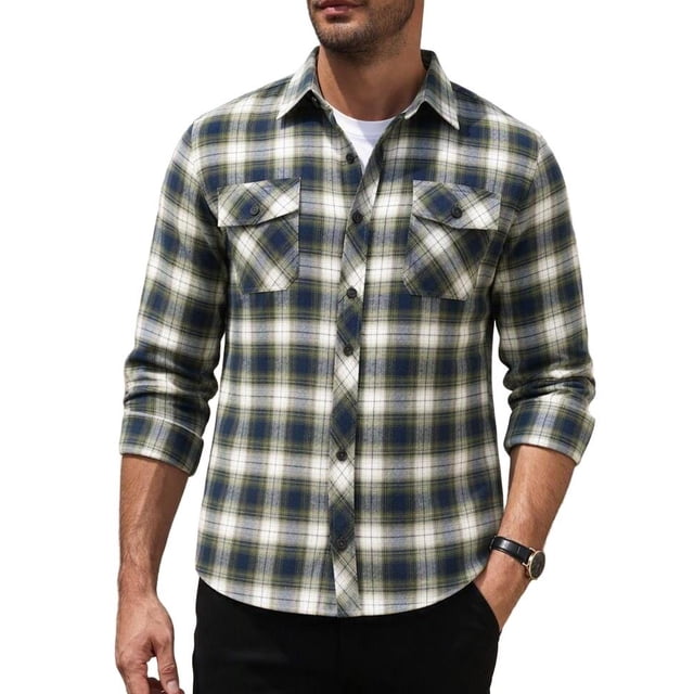 COOFANDY Flannel Shirts for Men Long Sleeve Plaid Button Down Shirt ...
