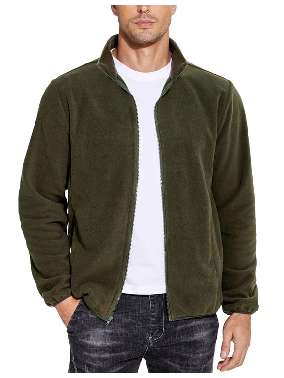 Men's Lightweight Polar Fleece Full Zip Jacket Casual Warm Outdoor Coat with Pockets