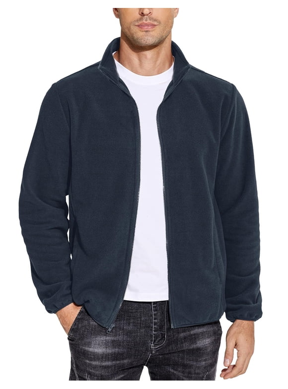 Men's Soft Polar Fleece Jacket Lightweight Full Zip Jackets Casual Outdoor Warm Jackets Coats with Pockets
