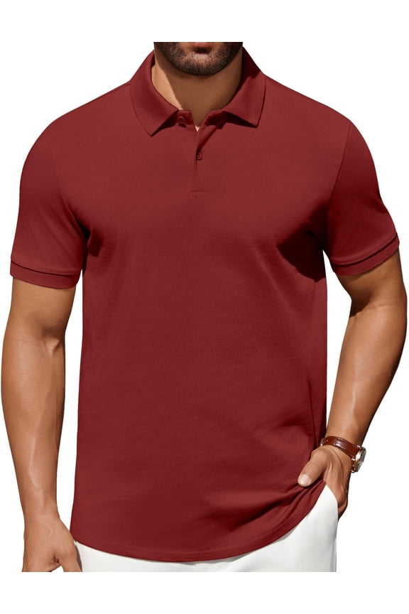 Golf Polos for Men 100% Cotton Polo Shirt Mens Tops Collared Shirts Short Sleeve Dress Polo Button Shirts Business Casual Polo