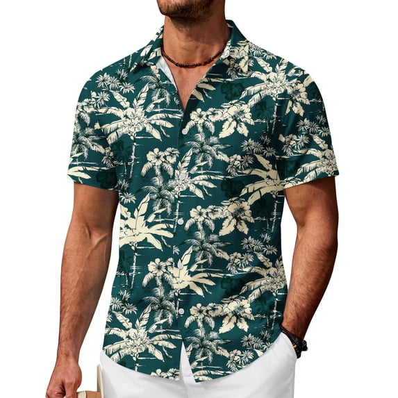COOFANDY Green Aloha Shirt for Men Floral Button Up Shirts Summer Shirts Short Sleeve Palm Tree Shirts