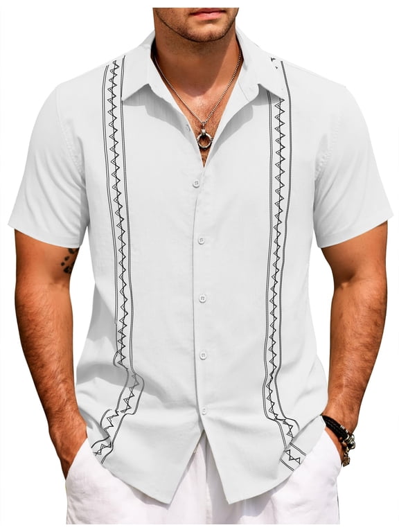 Guayabera Shirts for Men Short Sleeve Button Down Shirts Casual Summer Vacation Shirt
