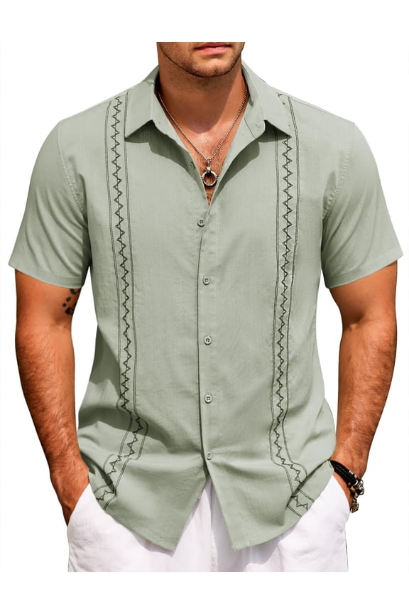 Guayabera Shirts for Men Short Sleeve Button Down Shirts Casual Summer Vacation Shirt