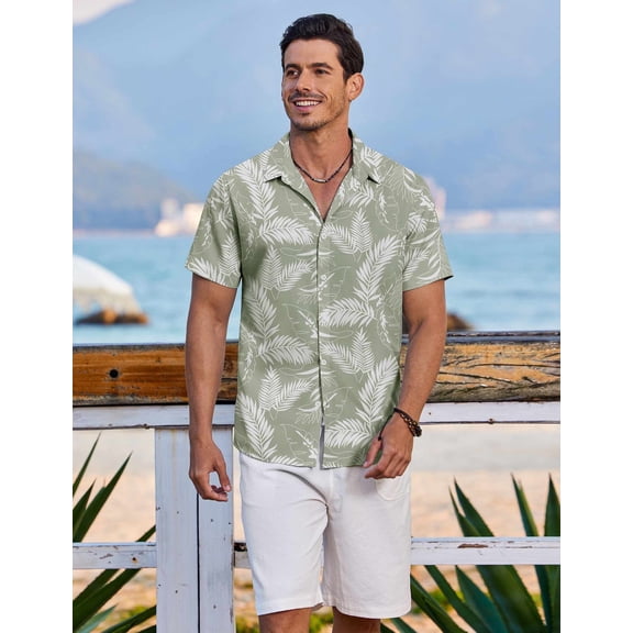 COOFANDY Hawaiian Shirt for Men Short Sleeve Floral Button Down Shirt Tropical Casual Summer Beach Shirts Print8 L