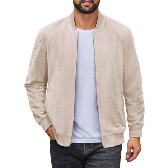 COOFANDY Lightweight Bomber Jackets For Men Casual Faux Suede Jackets Vintage Varisty Jackets