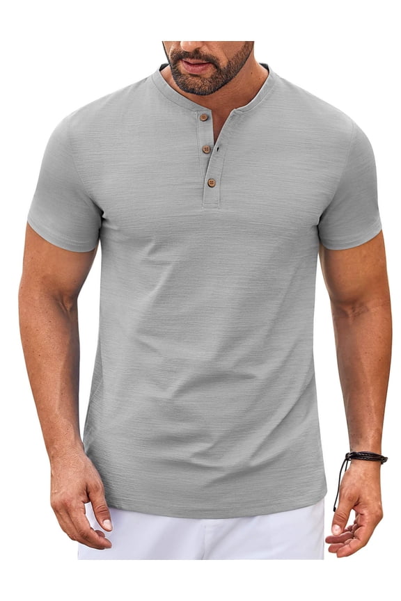 Lightweight Henley Shirts for Men Short Sleeve Button Up T Shirts Stretch Casual Shirt