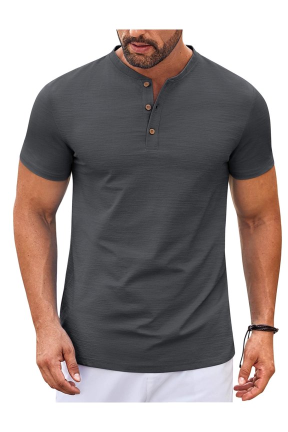 Lightweight Henley Shirts for Men Short Sleeve Button Up T Shirts Stretch Casual Shirt