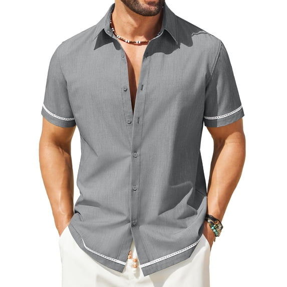 COOFANDY Linen Shirts for Men Cuban Casual Stylish Summer Button Shirts Short Sleeve Linen Textured Shirts