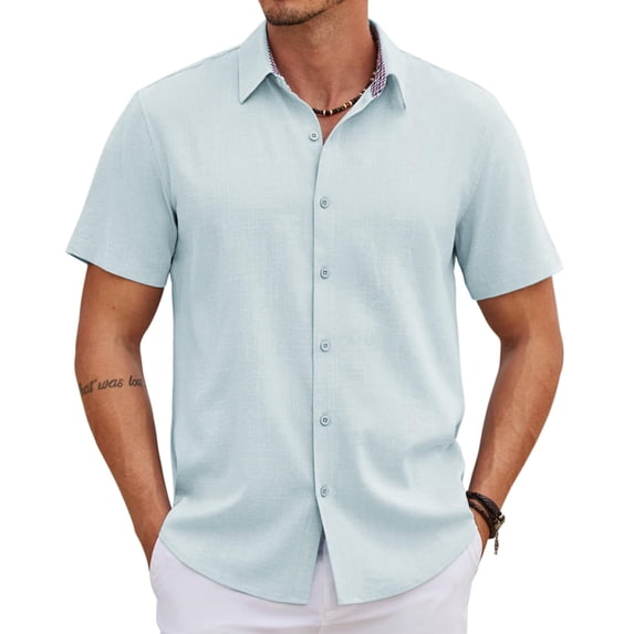 COOFANDY Linen Shirts for Men Short Sleeve Button Up Shirts Tropical Hawaiian Beachwear