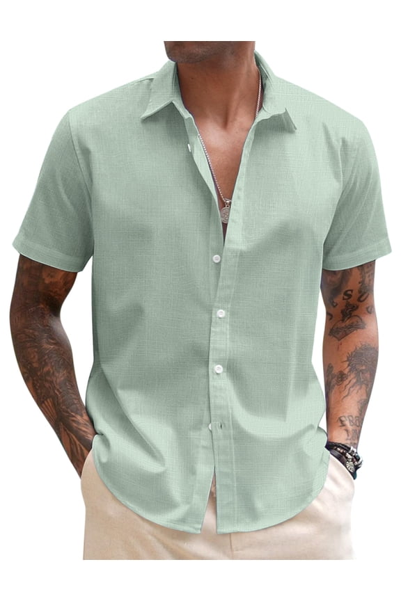 Linen Shirts for Men Short Sleeve Casual Shirts Button Down Summer Beach Wedding Shirts