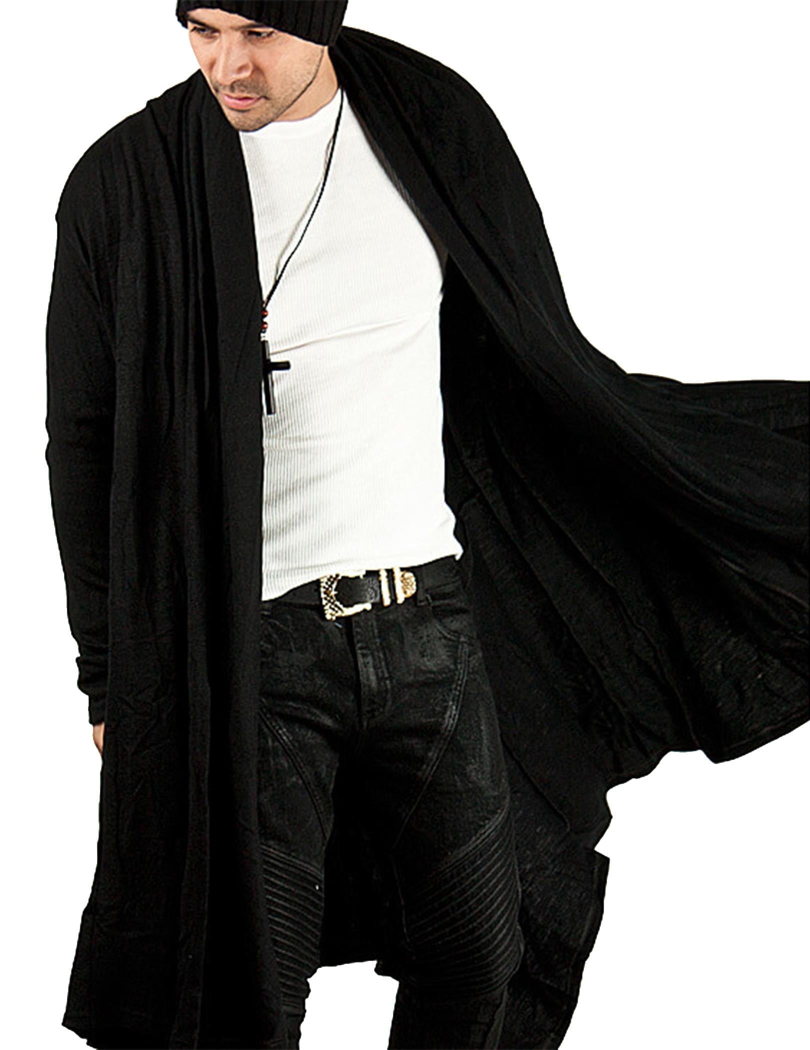 COOFANDY Long Hooded Cardigan Ruffle Shawl Collar Open Front