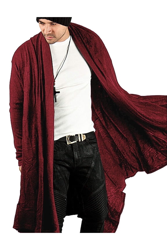 Long Hooded Cardigan Ruffle Shawl Collar Open Front Lightweight Drape Cape Overcoat with Pockets