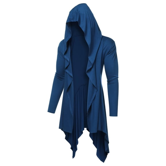COOFANDY Long Hooded Cardigan Ruffle Shawl Collar Open Front Lightweight Drape Cape Overcoat with Pockets