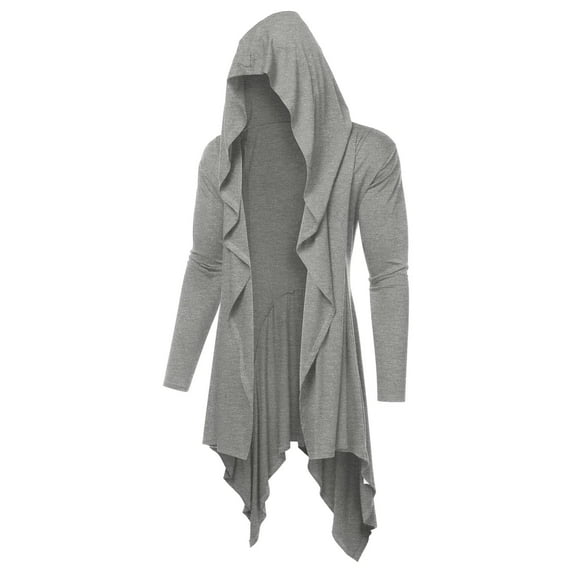 COOFANDY Long Hooded Cardigan Ruffle Shawl Collar Open Front Lightweight Drape Cape Overcoat with Pockets
