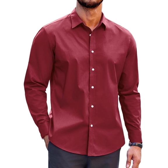 Coofandy Men's Muscle Fit Dress Shirts Wrinkle-Free Long Sleeve Casual Button Down Shirt