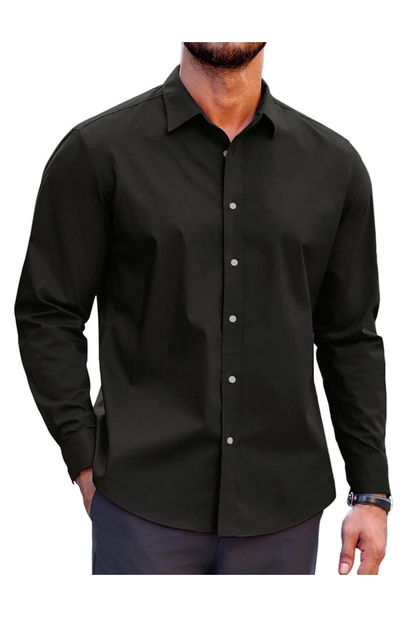 Men's Slim Fit Dress Shirts Wrinkle-Free Long Sleeve Casual Button Down Shirt