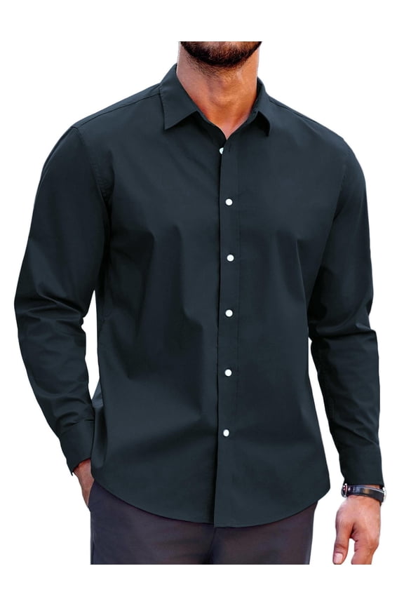 Mens Casual Button Down Shirts Untucked Long Sleeve Stretch Dress Shirt