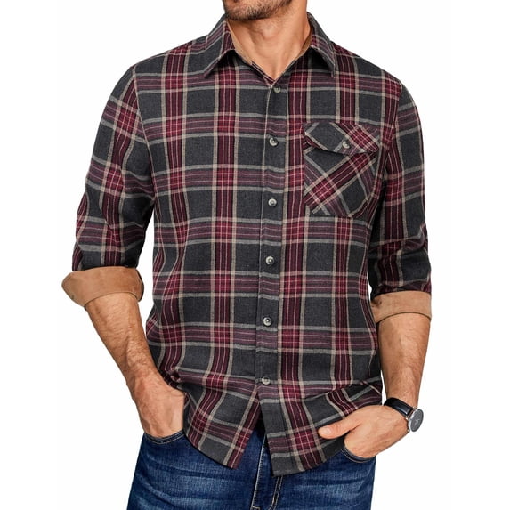 COOFANDY Long Sleeve Button Up Shirts for Men Lightweight Flannel Shirt Casual Plaid Shirt