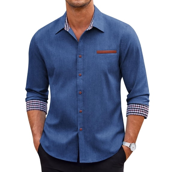 COOFANDY Long Sleeve Button Up Shirts for Men Slim Fit Denim Shirt Casual Shirt
