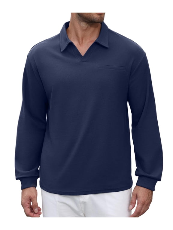 Long Sleeve Polo Shirts for Men Knit Polo Sweater Lightweight Ribbed Pullover Sweater for Men Casual Collared Shirts for Daily Life, Business and Sports in Autumn and Winter